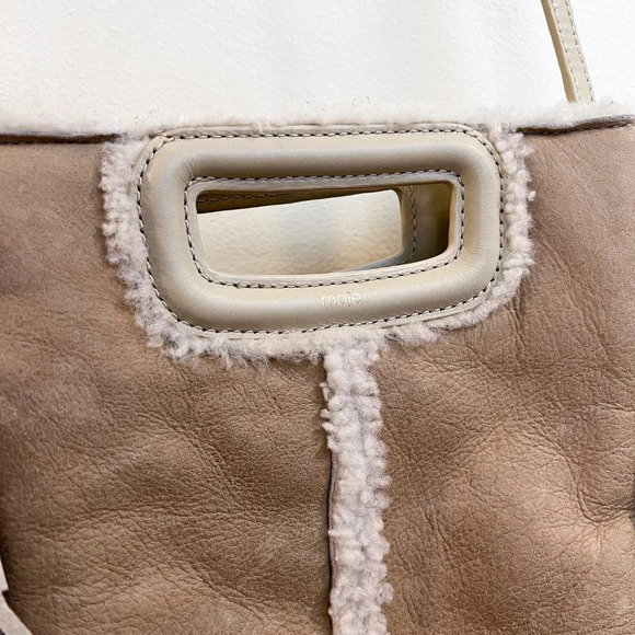 Maje Cream Sherpa Fringe Leather Suede Adjustable Designer Crossbody Bag NWT - Picture 6 of 10